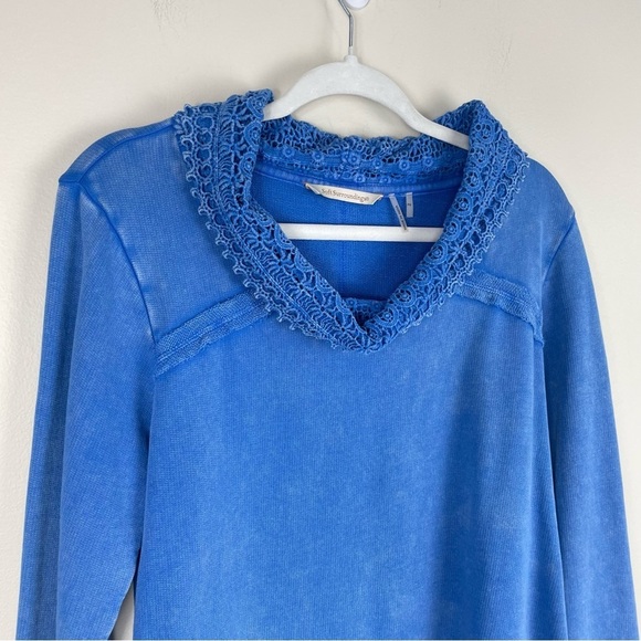 Soft Surroundings Crowl Neck Blouse Womens Petite Small Long Sleeve Crochet Top - Picture 3 of 7